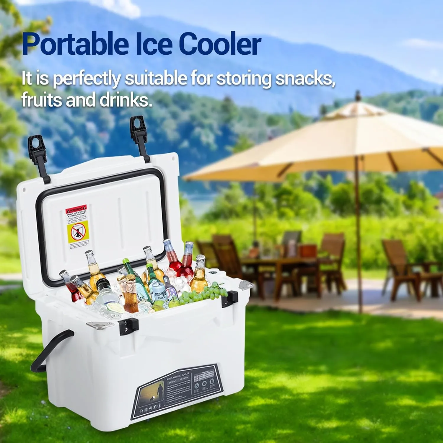 20 Quart Hard Camping Cooler, Portable Insulated Ice Chest Cooler Box with Heavy Duty Handle, 5-Day Ice Retention, Great for Beach, Camping, Picnic, BBQ, Fishing