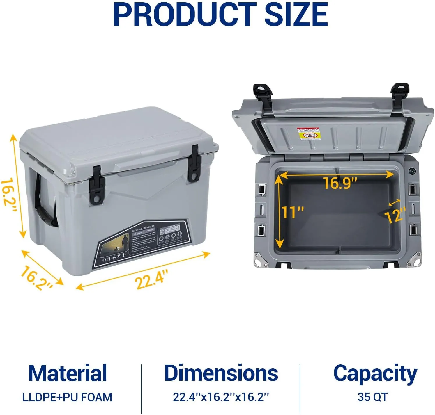 20 Quart Hard Camping Cooler, Portable Insulated Ice Chest Cooler Box with Heavy Duty Handle, 5-Day Ice Retention, Great for Beach, Camping, Picnic, BBQ, Fishing