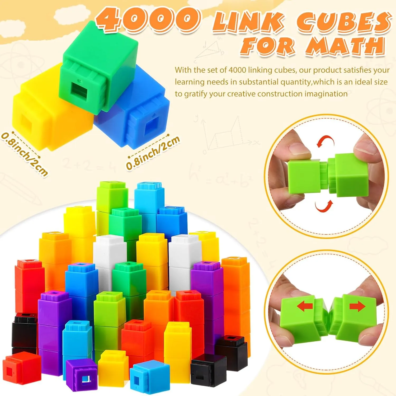 2000 Pcs Math Cubes Linking Cubes Math Educational Counting Toy Connecting Counting Blocks Manipulatives Learning Activities Toys for Kindergarten Homeschool Preschool Supplies