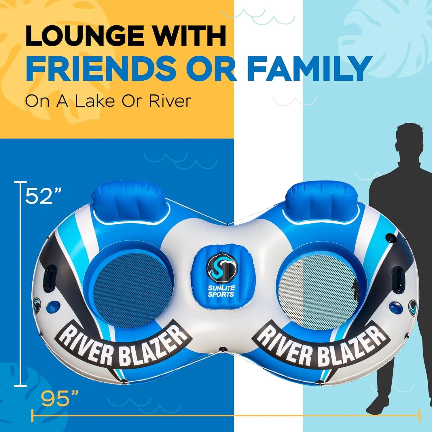 2025 New & Upgraded Sunlite Sports Heavy Duty River Tube Inflatable, Premium Water Float to Lounge Above Lake and River, Outdoor Water Raft Sport Fun, Recreational Use
