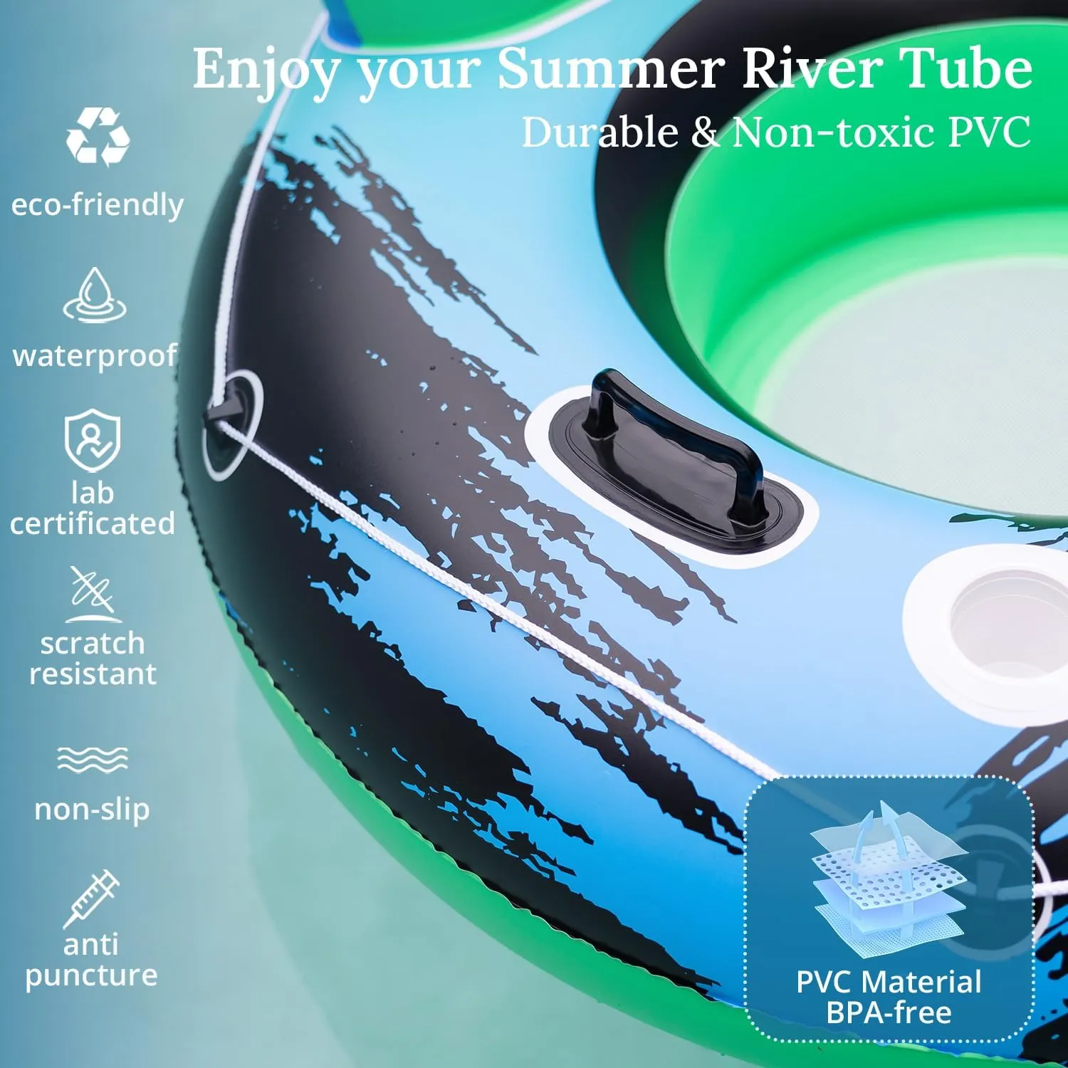 2025 Upgrade River Tube Floats for Adults Heavy Duty Pool Floats Inflatable Water Tube with Cup Holeder, Drink Cooler and Mesh Bottom Backrest (2 Pack Single/Double)