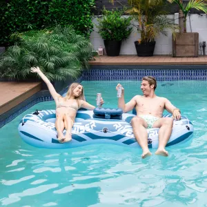 2025 Upgrade River Tube Floats for Adults Heavy Duty Pool Floats Inflatable Water Tube with Cup Holeder, Drink Cooler and Mesh Bottom Backrest (2 Pack Single/Double)