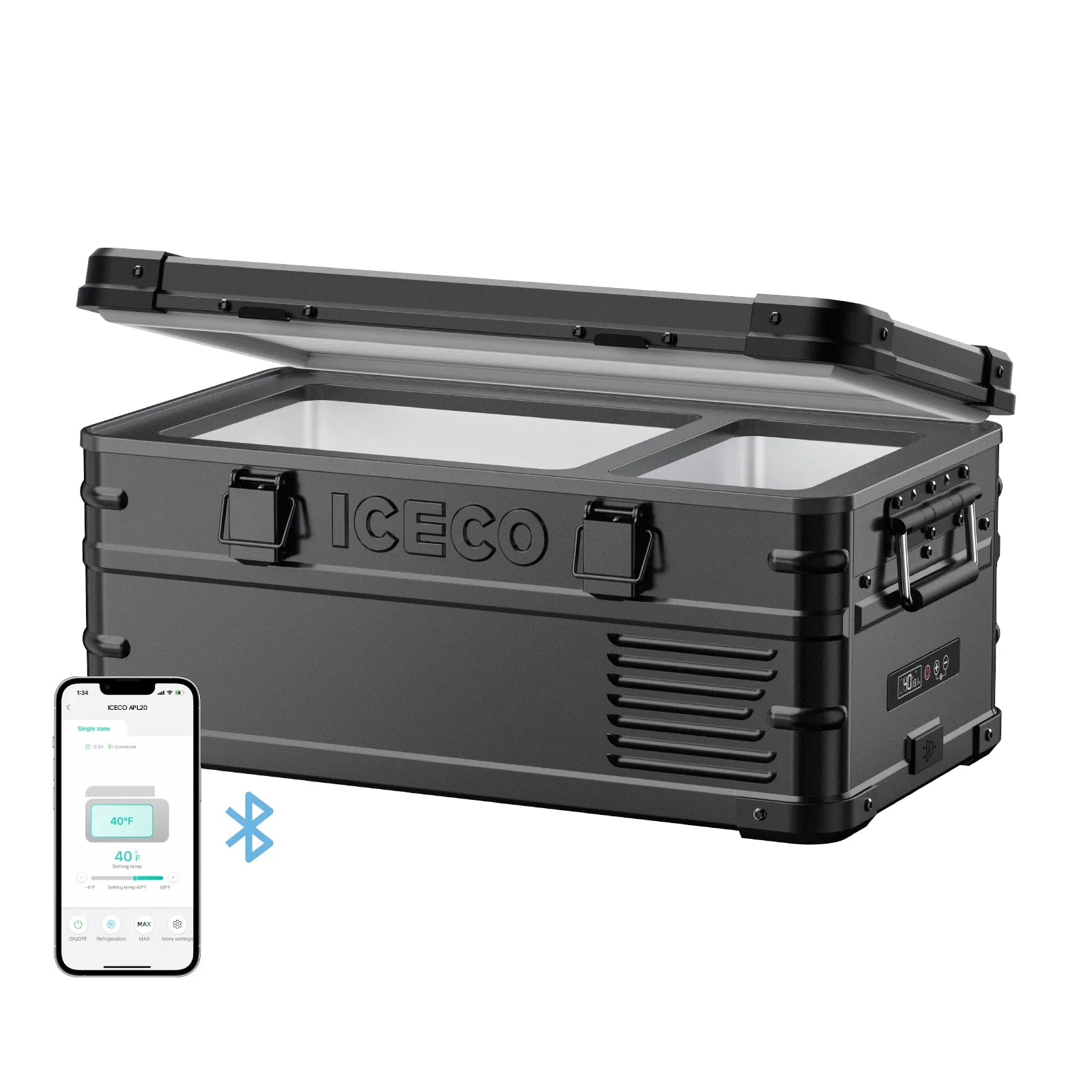 21QT APL20 Black Single Zone Aluminum Freezer With Magnetic Power Bank | ICECO