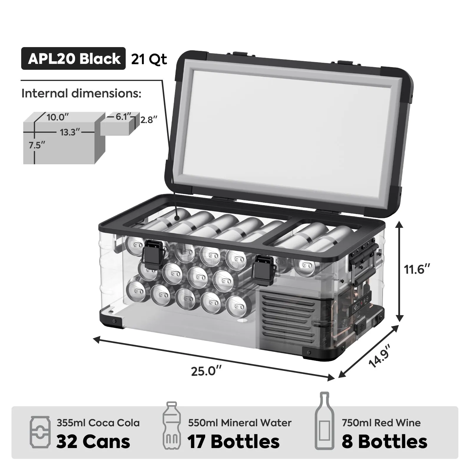 21QT APL20 Black Single Zone Aluminum Freezer With Magnetic Power Bank | ICECO