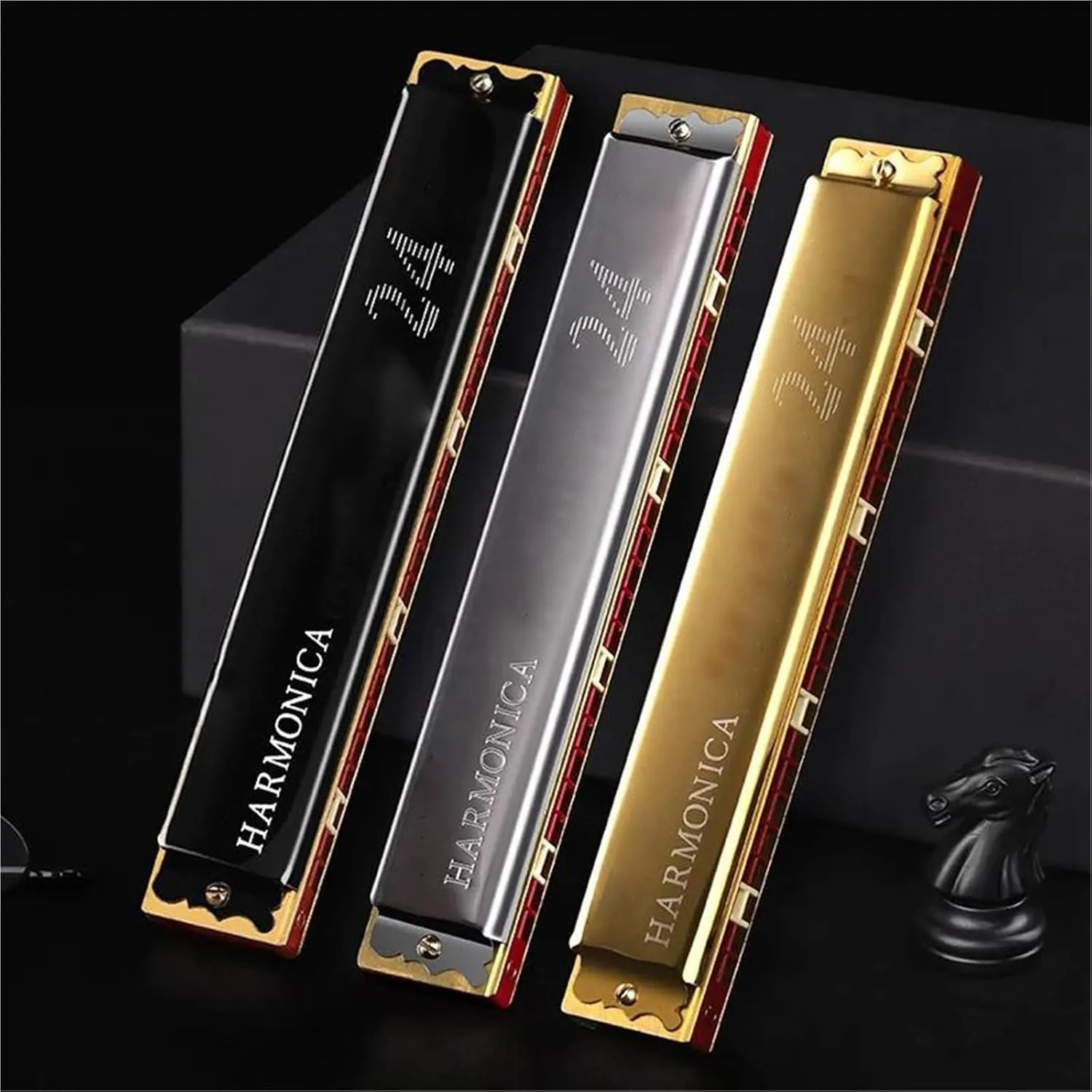 24 Hole C Key Multi Color Version Polyphonic Tremolo Harmonica(Gold)