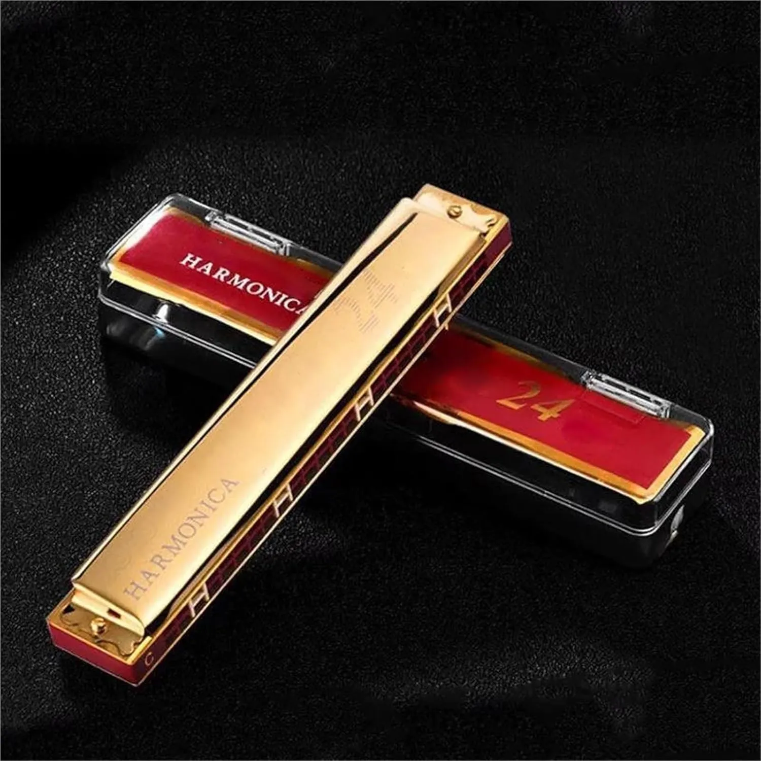 24 Hole C Key Multi Color Version Polyphonic Tremolo Harmonica(Gold)
