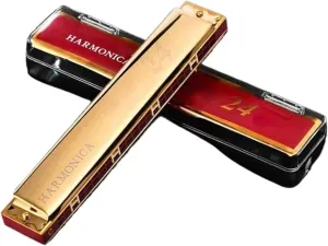 24 Hole C Key Multi Color Version Polyphonic Tremolo Harmonica(Gold)