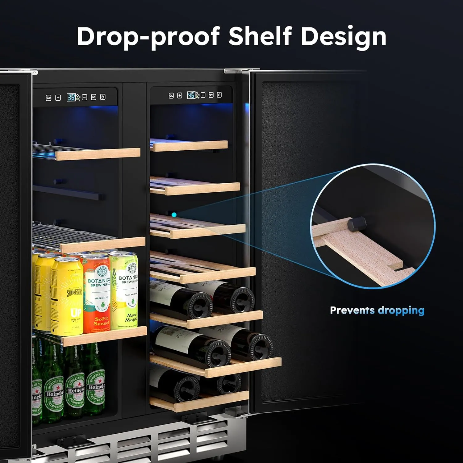 24 Inch Outdoor Wine and Beverage Refrigerator, Weather Proof Dual Zone Wine Fridge, Under Counter Wine Cooler Fridge Built-In or Freestanding, Holds 20 Bottles and 57 Cans (Double Foam Door)
