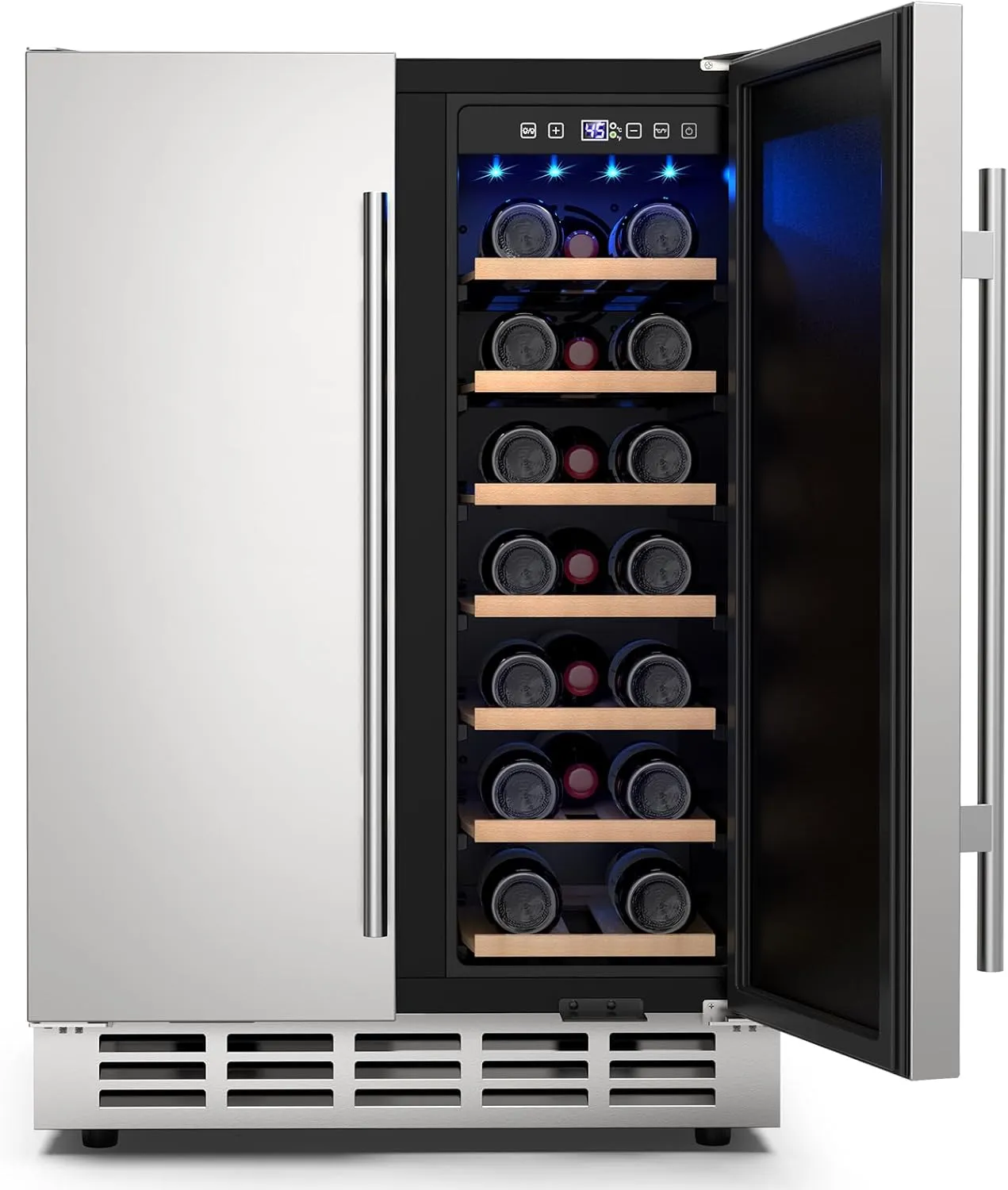24 Inch Outdoor Wine and Beverage Refrigerator, Weather Proof Dual Zone Wine Fridge, Under Counter Wine Cooler Fridge Built-In or Freestanding, Holds 20 Bottles and 57 Cans (Double Foam Door)