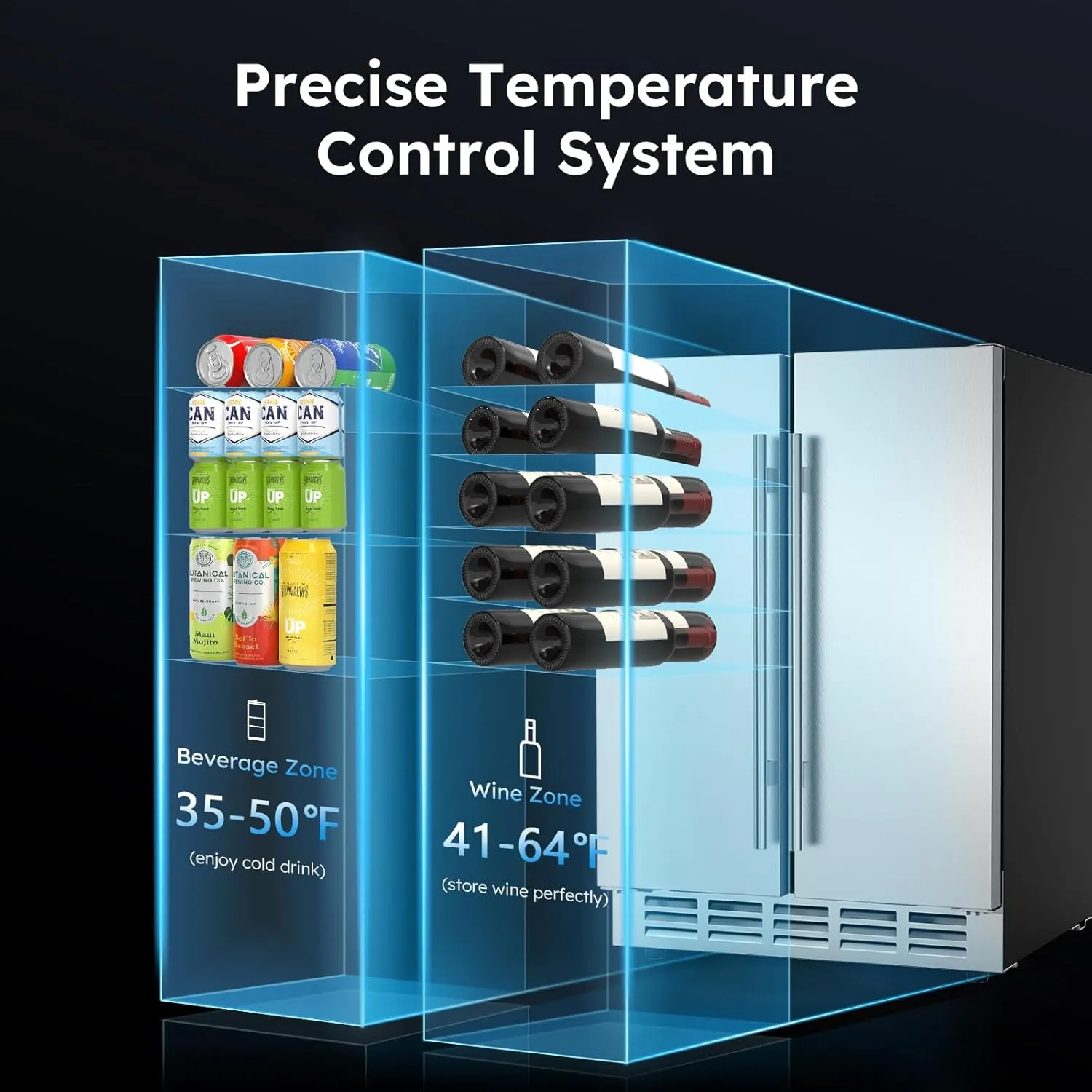 24 Inch Outdoor Wine and Beverage Refrigerator, Weather Proof Dual Zone Wine Fridge, Under Counter Wine Cooler Fridge Built-In or Freestanding, Holds 20 Bottles and 57 Cans (Double Foam Door)