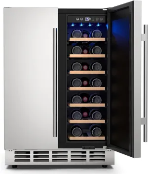 24 Inch Outdoor Wine and Beverage Refrigerator, Weather Proof Dual Zone Wine Fridge, Under Counter Wine Cooler Fridge Built-In or Freestanding, Holds 20 Bottles and 57 Cans (Double Foam Door)
