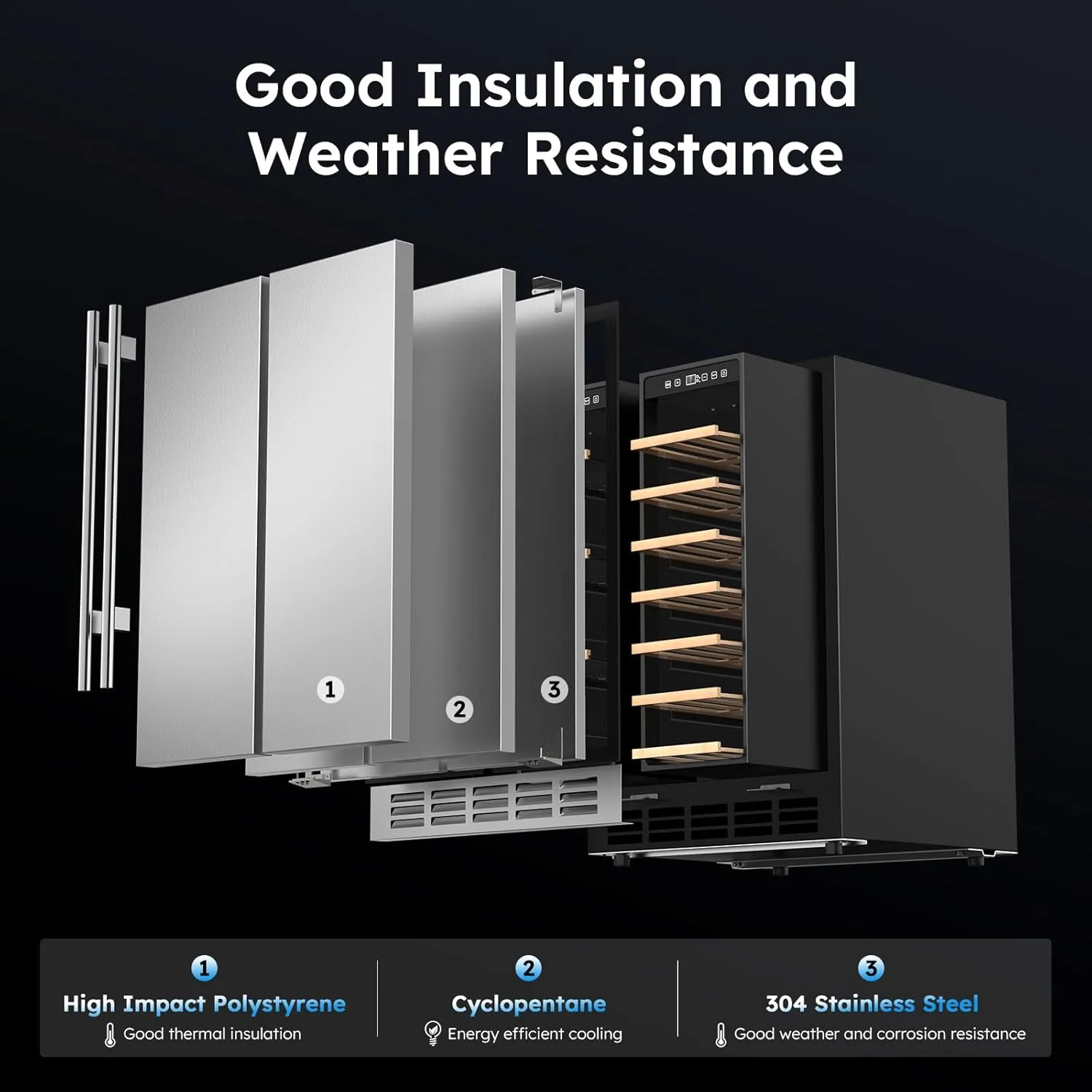 24 Inch Outdoor Wine and Beverage Refrigerator, Weather Proof Dual Zone Wine Fridge, Under Counter Wine Cooler Fridge Built-In or Freestanding, Holds 20 Bottles and 57 Cans (Double Foam Door)