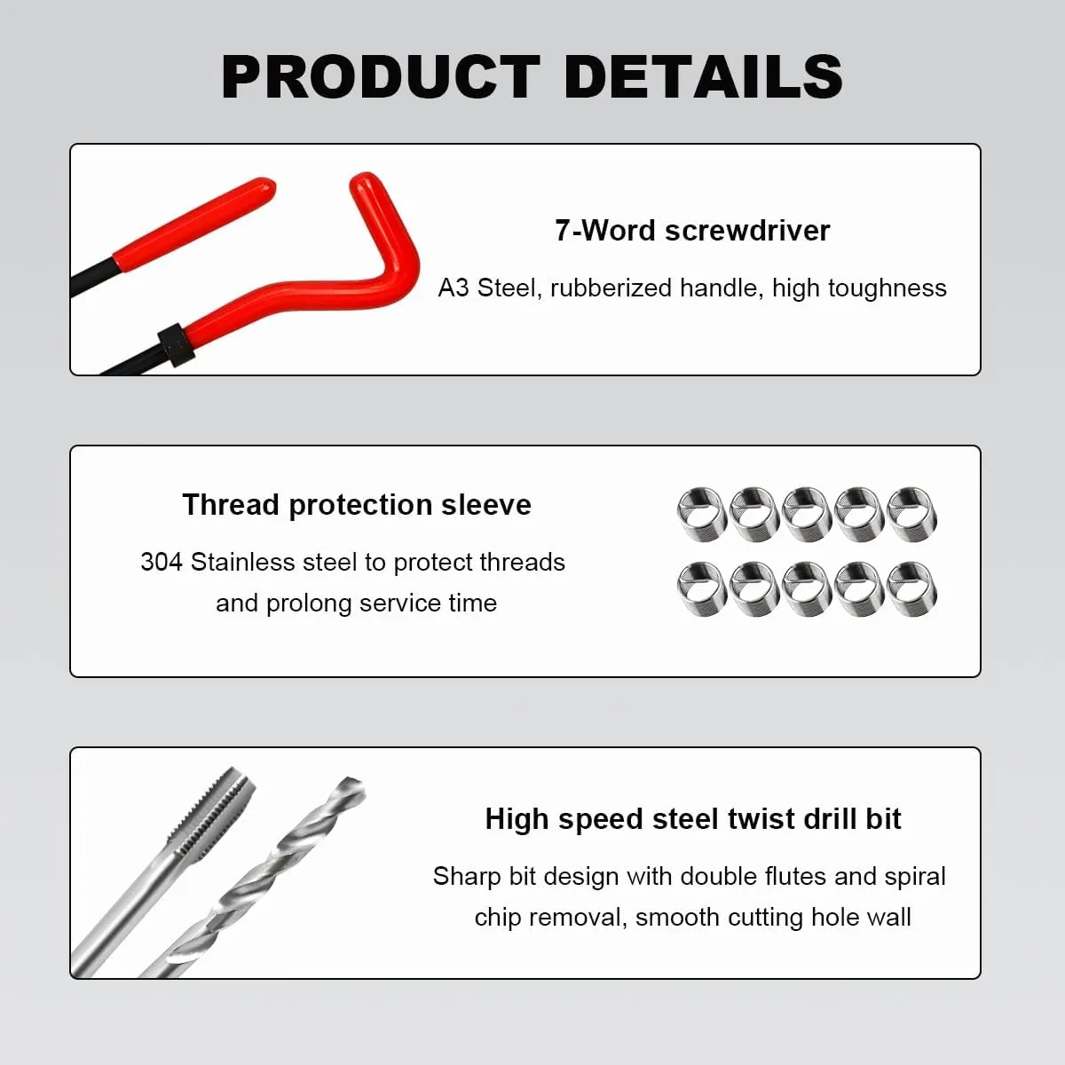 25 PCS Thread Repair Kit, M5×0.8 Metric Thread Repair Tool Set for Automotive Repair, Thread Repair Insert Kit with Hexagon Wrench and Drill, Universal Car Accessories