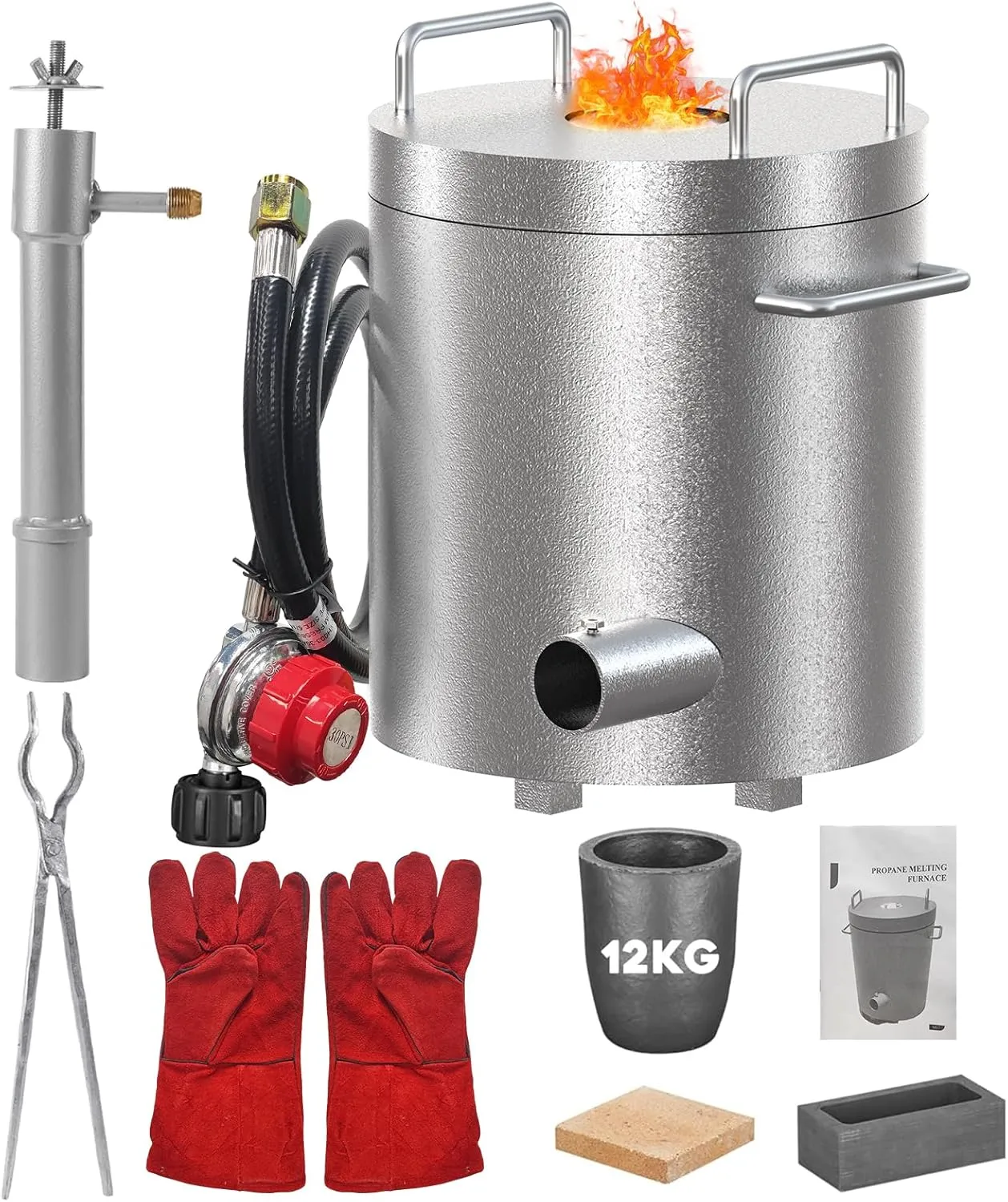 26Lbs/12KG Propane Melting Furnace Kit, 2370°F Large Capacity Metal Foundry Furnace with Crucible and Tong, Melting Copper, Silver, Aluminum and Gold for Beginner