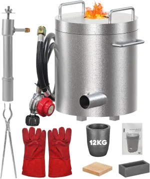 26Lbs/12KG Propane Melting Furnace Kit, 2370°F Large Capacity Metal Foundry Furnace with Crucible and Tong, Melting Copper, Silver, Aluminum and Gold for Beginner