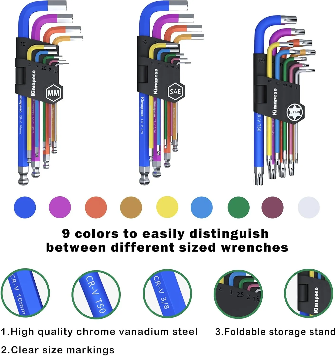 27 PCS Allen Key Set Torx SAE Metric Allen Wrenches Set Long Arm Ball End Hex Key Wrench Sets with T-Handle L-Hex Key Set Metric 1.5 to 10mm SAE 1/16 to 3/8″ Torx T10 to T50