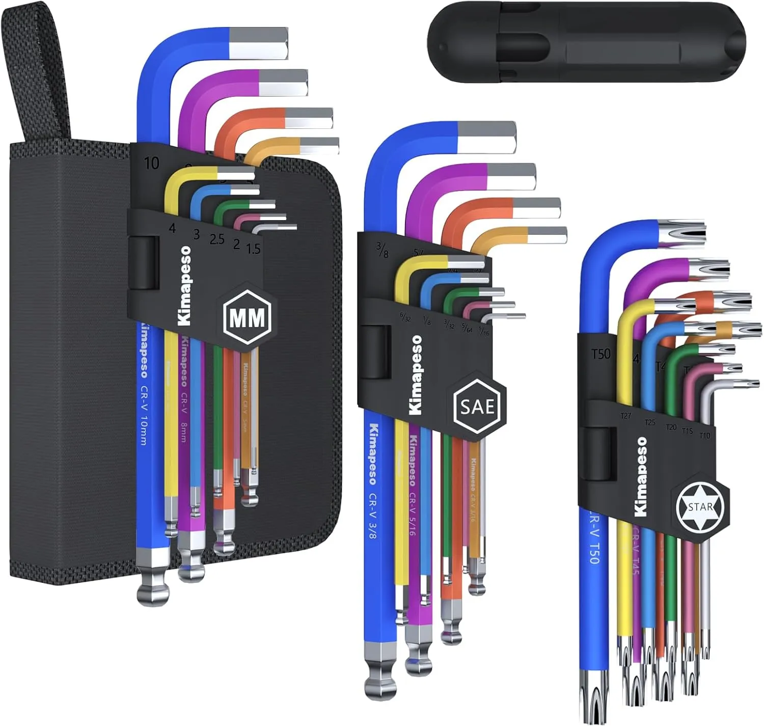 27 PCS Allen Key Set Torx SAE Metric Allen Wrenches Set Long Arm Ball End Hex Key Wrench Sets with T-Handle L-Hex Key Set Metric 1.5 to 10mm SAE 1/16 to 3/8″ Torx T10 to T50