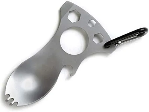 2PCS Outdoor Multi-functional All-in-one Camping Spoon Fork Stainless Steel Portable Tableware(Light Grey)