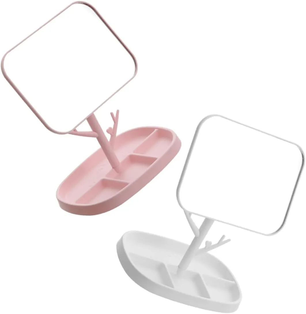 2pcs Rotatable Makeup Mirror Convenient Home Use Desktop Mirror with Stable Base Compact Design for Vanity and Grooming