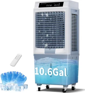 3-IN-1 3900CFM Swamp Cooler, 43“ Portable Evaporative Air Cooler with 10.6 Gallon Tank, Remote Control, 120° Oscillation, 3 Speeds, 12H Timer, 48dB Queit Air Cooling Fan for Indoor Outdoor Use