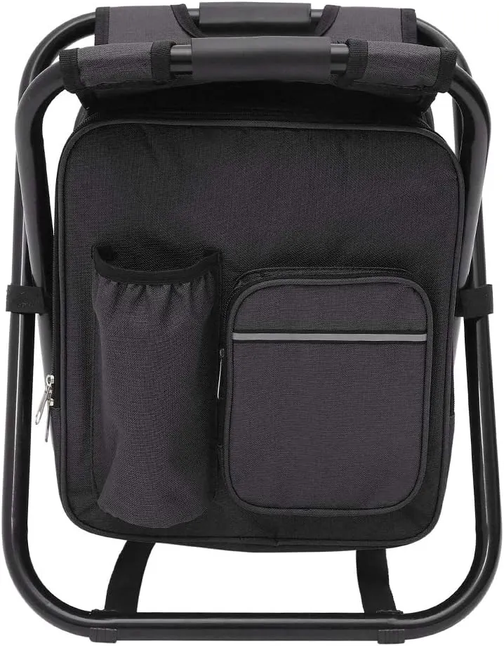 3 in 1 Cooler Backpack Chair, with Insulated Cooler Bag Portable Hunting Backpack and Seat Combo, Waterproof Foldable Fishing Backpack Chair for Outdoor Fishing Beach Hiking (Black)
