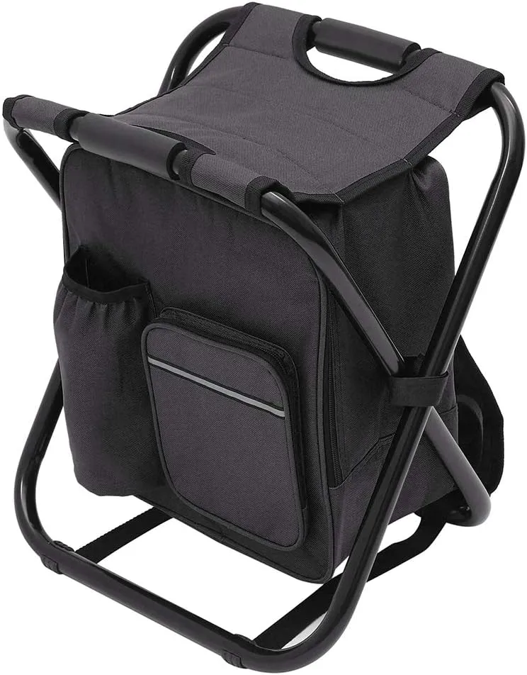 3 in 1 Cooler Backpack Chair, with Insulated Cooler Bag Portable Hunting Backpack and Seat Combo, Waterproof Foldable Fishing Backpack Chair for Outdoor Fishing Beach Hiking (Black)