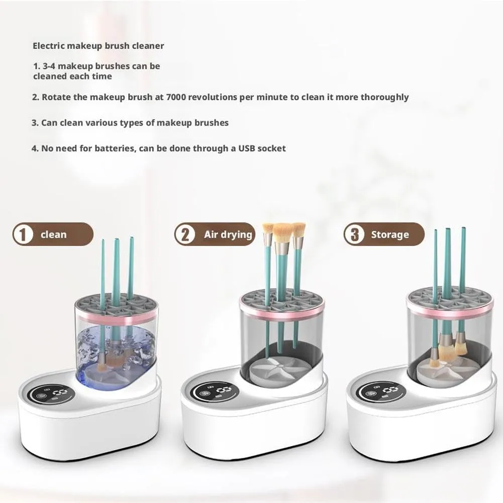 3 in 1 Electric Makeup Brush Cleaner Machine and Dryer, USB Cosmetic Brushes Cleaner Tool, Automatic Makeup Brush Cleaner Machine with Multi-Hour Drying Settings Beauty Makeup Brush Set