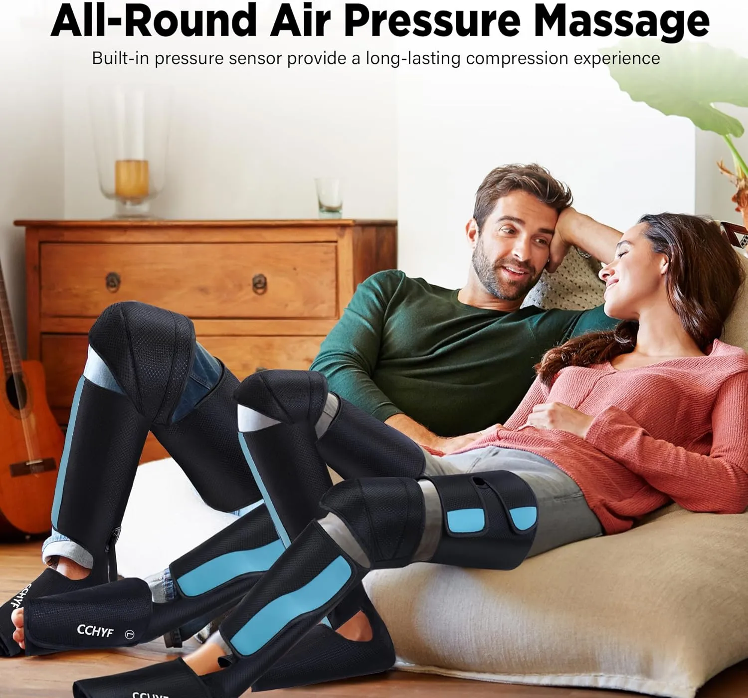 3-in-1 Leg Compression Massager With Heat for Circulation - 3 Modes, 3 Intensities, 2 Extenders, Adjustable Wraps - Great Gifts for Mom & Dad