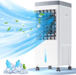 3-IN-1 Portable Air Conditioners, Evaporative Air Cooler with 4 Ice Packs, 3 Speeds & 4H Timer, 2-Gal Tank for 40H Cooling, No Window/Hose Needed Swamp Cooler, Remote Control AC for Room/Home/Office