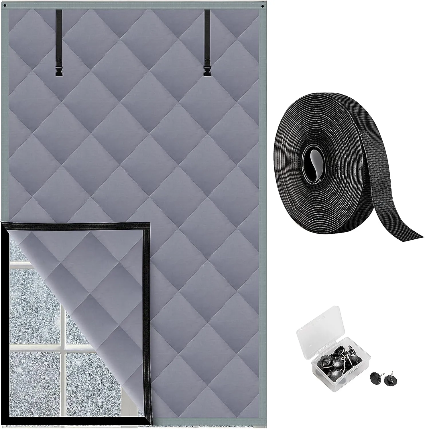 3 Layer Winter Insulated Window Cover - 63" x 39" Oxford Thermal Insulated Window Blanket with Fastener - Insulation Kit for Winter Keeping Warm