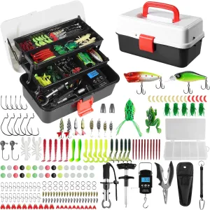 ﻿3 Layers Fishing Tackle Box, 213Pcs Fishing Lures Kit with Small Fishing Tool Kit Containing Weights Scale, Lip Clip, Hook Remover, Fishing Accessories, Fishing Gear for Beginners Kids, Men, Adults