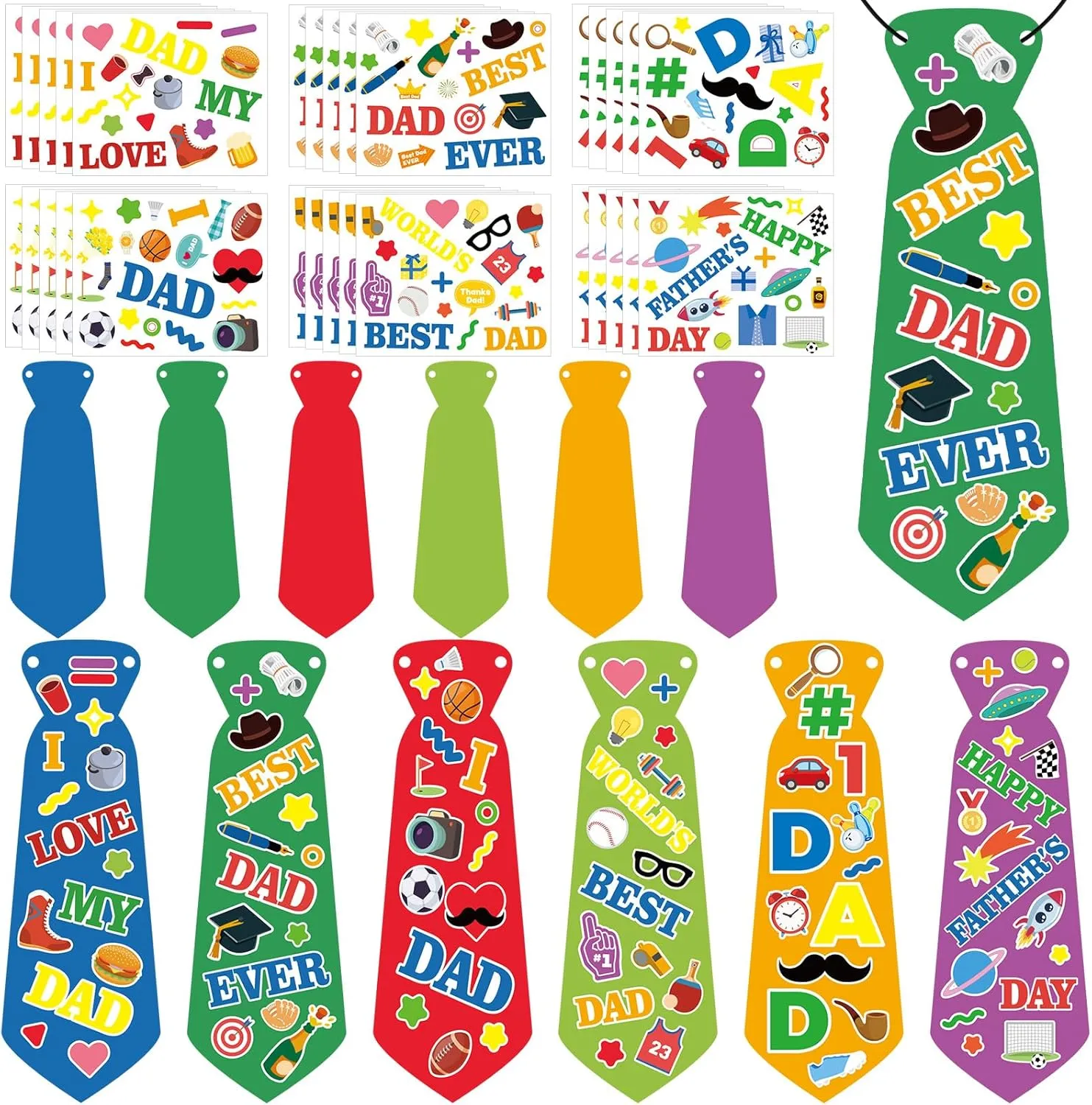 30 Pack Father's Day Craft Kit Necktie Craft Kit for Dad Make Your Own Tie Craft Kit for Fathers Day School Classroom Home Activities Party Favor Supplies