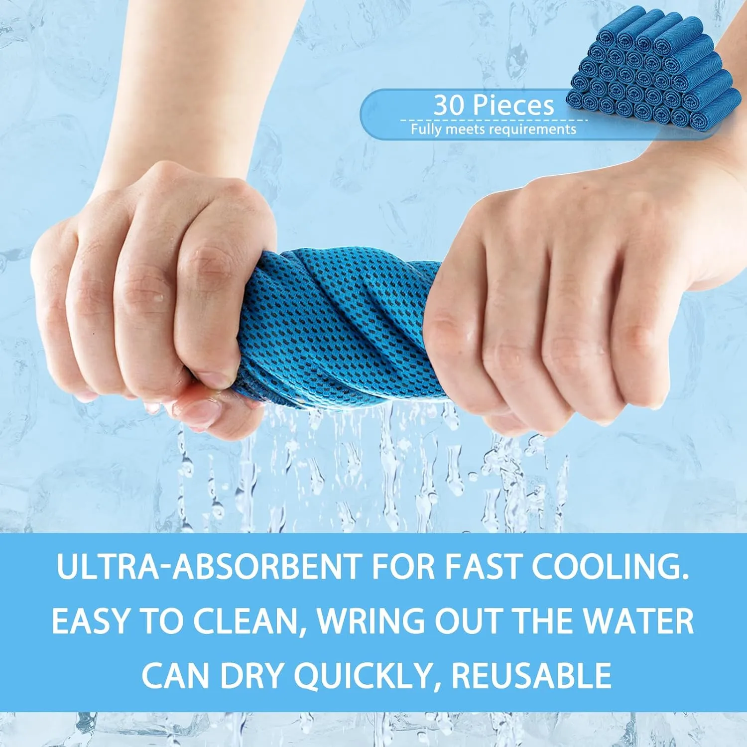 30 Pcs Cooling Towels for Neck and Face - Cooling Neck Wraps Cooler Towels for Hot Weather - Cool Cold Rags Towels for Extreme Heat (40"X12") with Fitness, Yoga, Golf, Running and Working Out