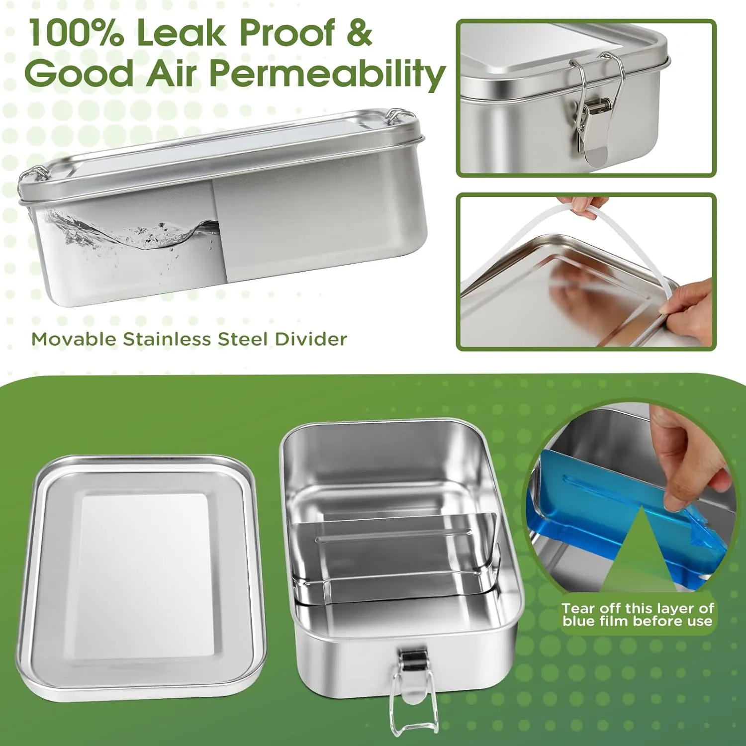304 Stainless Steel Bento Box 3 Pack Stainless Steel Containers With Lids 81oz/47oz/29oz,Leak-Proof & Stackable Storage Stainless Steel Food Storage Containers for Soup Salad Leftover