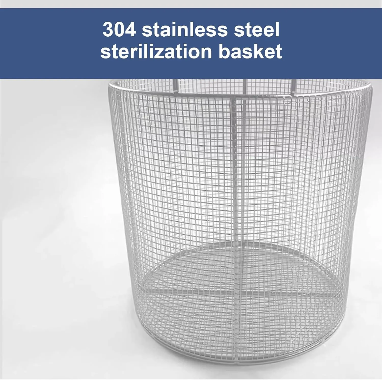 304 Stainless Steel Round Sterilization Basket with Handle, Medical Instrument Tray, Ultrasonic Cleaning, Laboratory(40x40x30cm/15.7x15.7x11.8in)