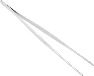 304 Stainless Steel Tweezers Straight Tweezer Multi Purpose Tweezers Flat Round Tip for Plants, Facial Ingrown Hairs Splinter Remover Daily Beauty Tool with Round Tip 300mm 1pcs