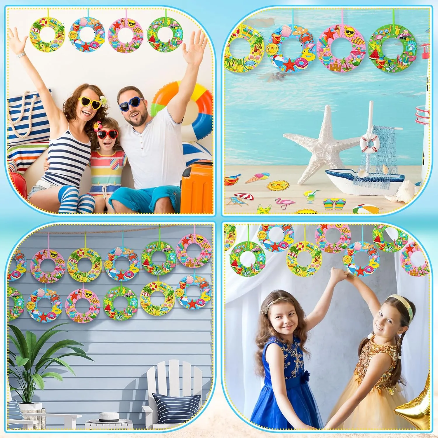 32 Sets Summer Hawaii Crafts Kits DIY Felt Wreath Making Kits Tropical Beach Crafts with Flamingo Palm Pineapple Watermelon Surfboard Stickers for Home Summer Party Decorations