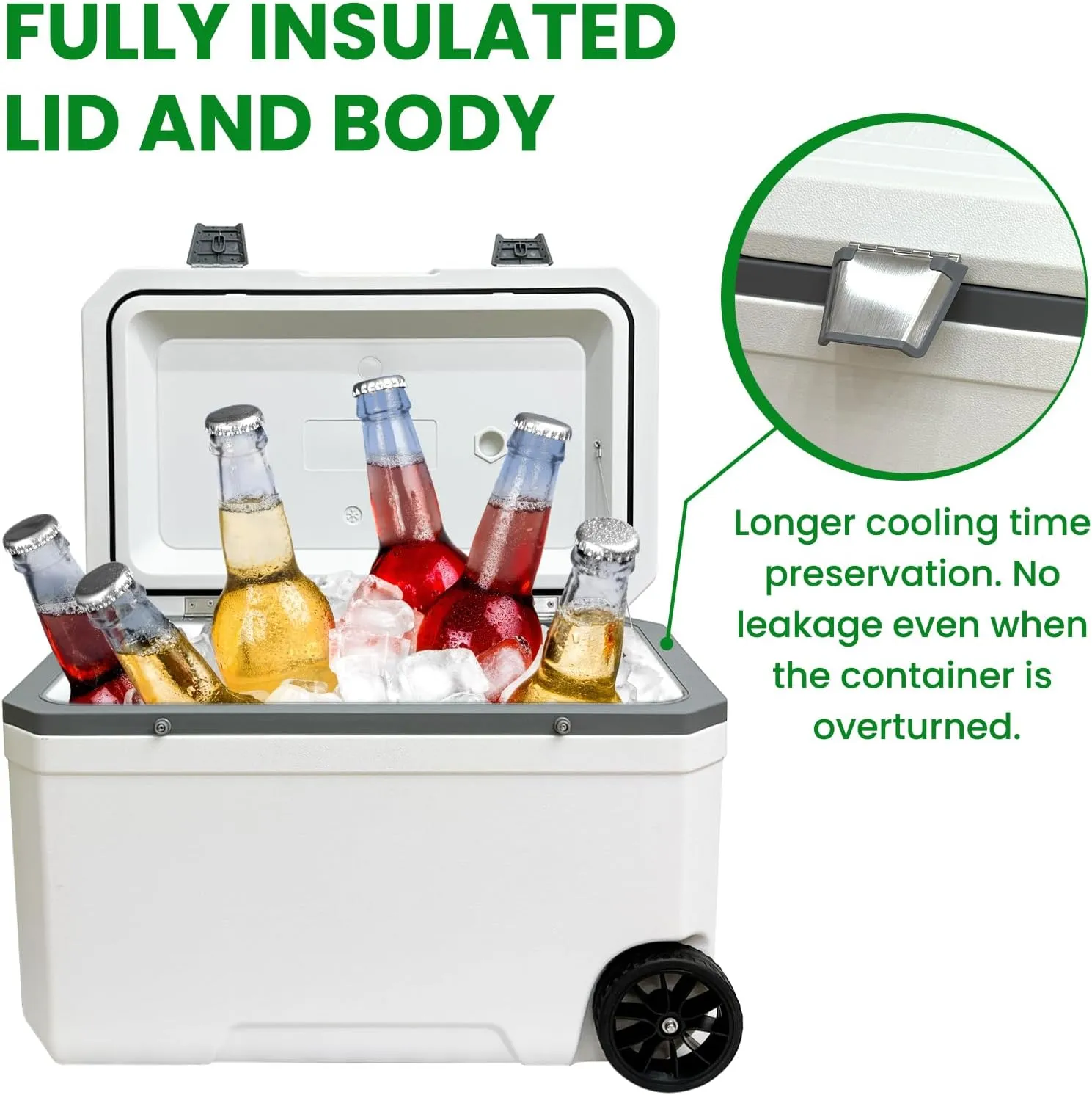 34-127 Quart Insulated Portable Cooler with Heavy Duty Wheels Keeps Ice for up to 5 Days, Great for Drink, Beach, Camping, Tailgating, Sports, & More