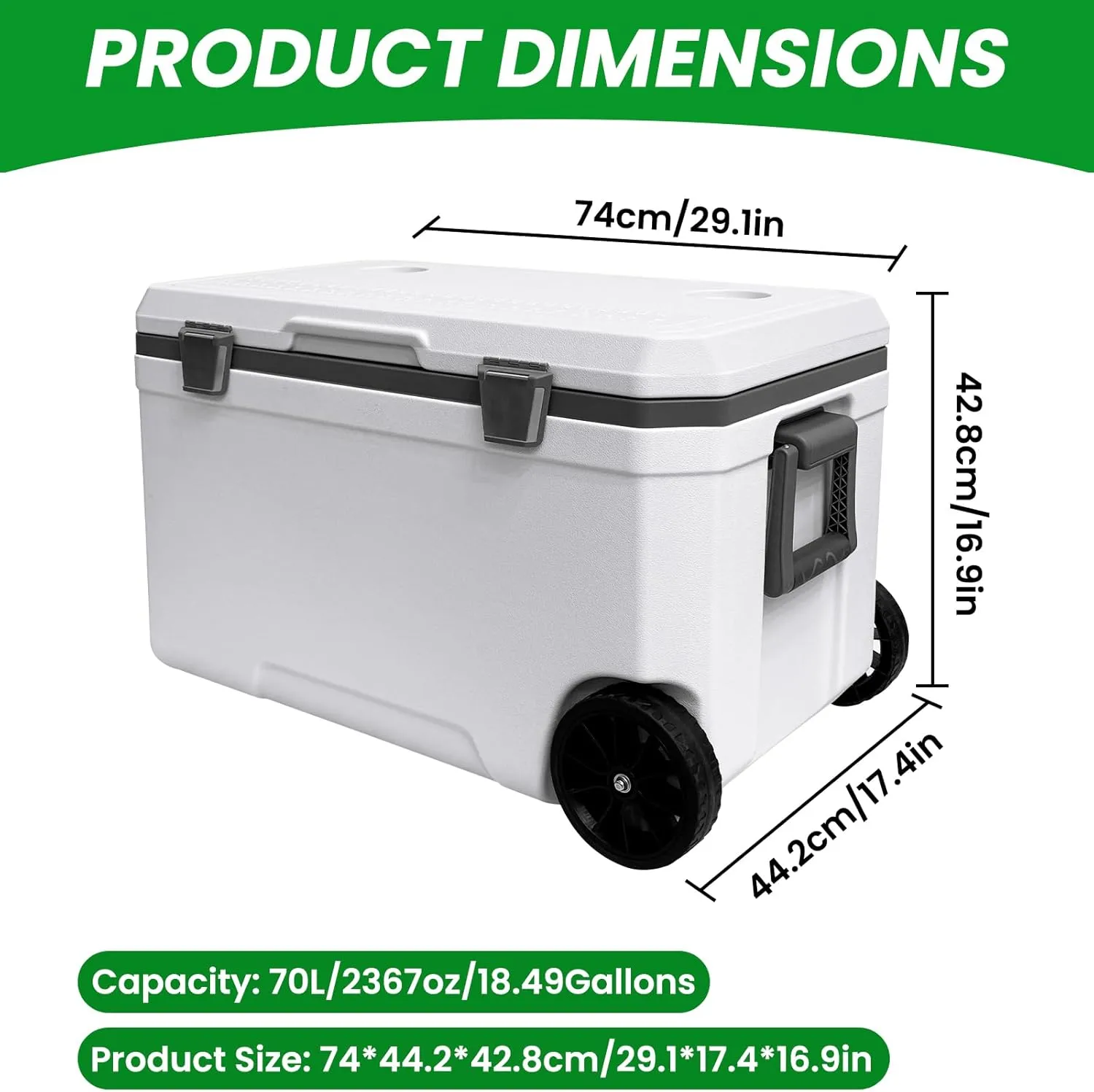 34-127 Quart Insulated Portable Cooler with Heavy Duty Wheels Keeps Ice for up to 5 Days, Great for Drink, Beach, Camping, Tailgating, Sports, & More