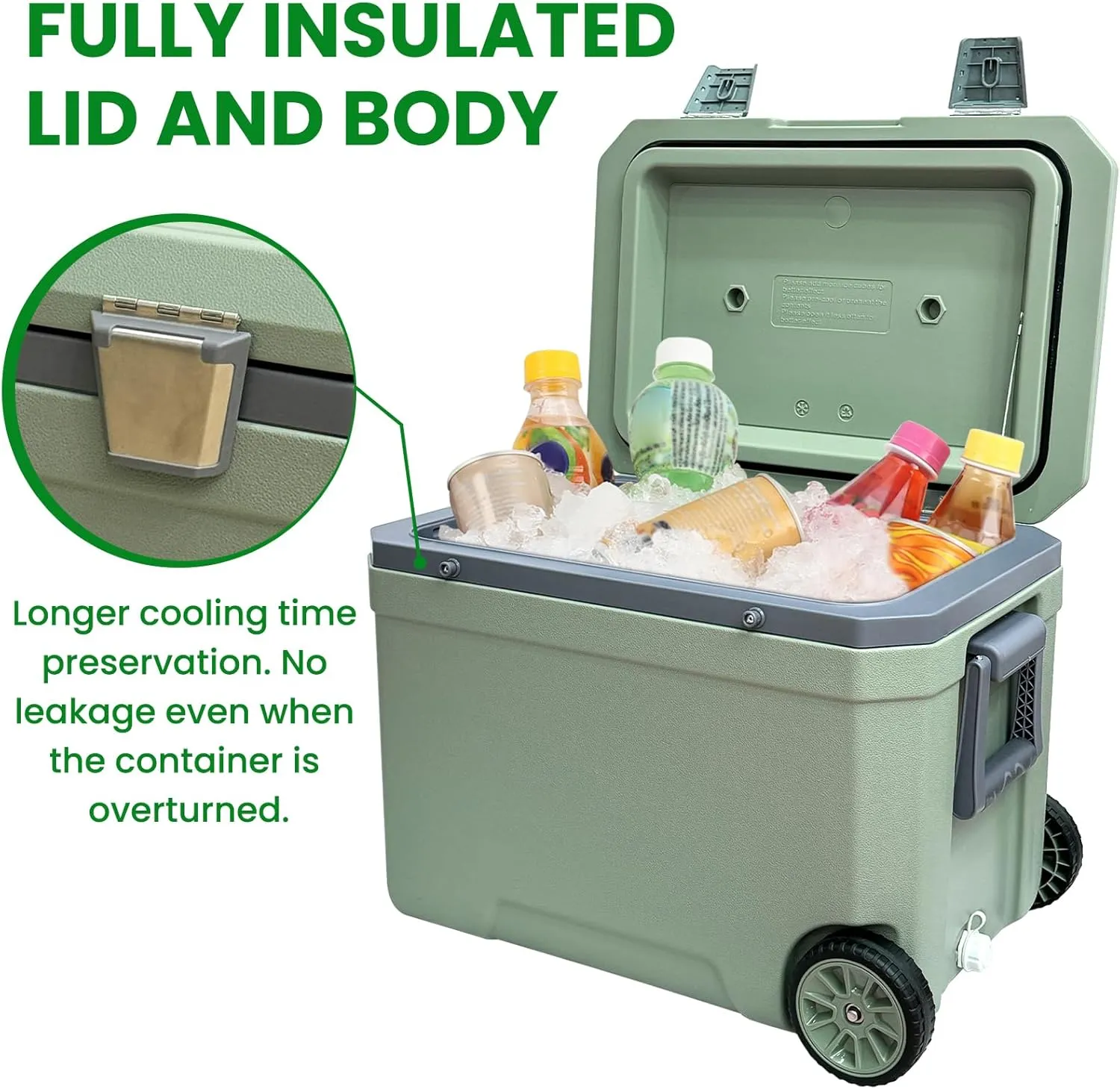 34-127 Quart Insulated Portable Cooler with Heavy Duty Wheels Keeps Ice for up to 5 Days, Great for Drink, Beach, Camping, Tailgating, Sports, & More