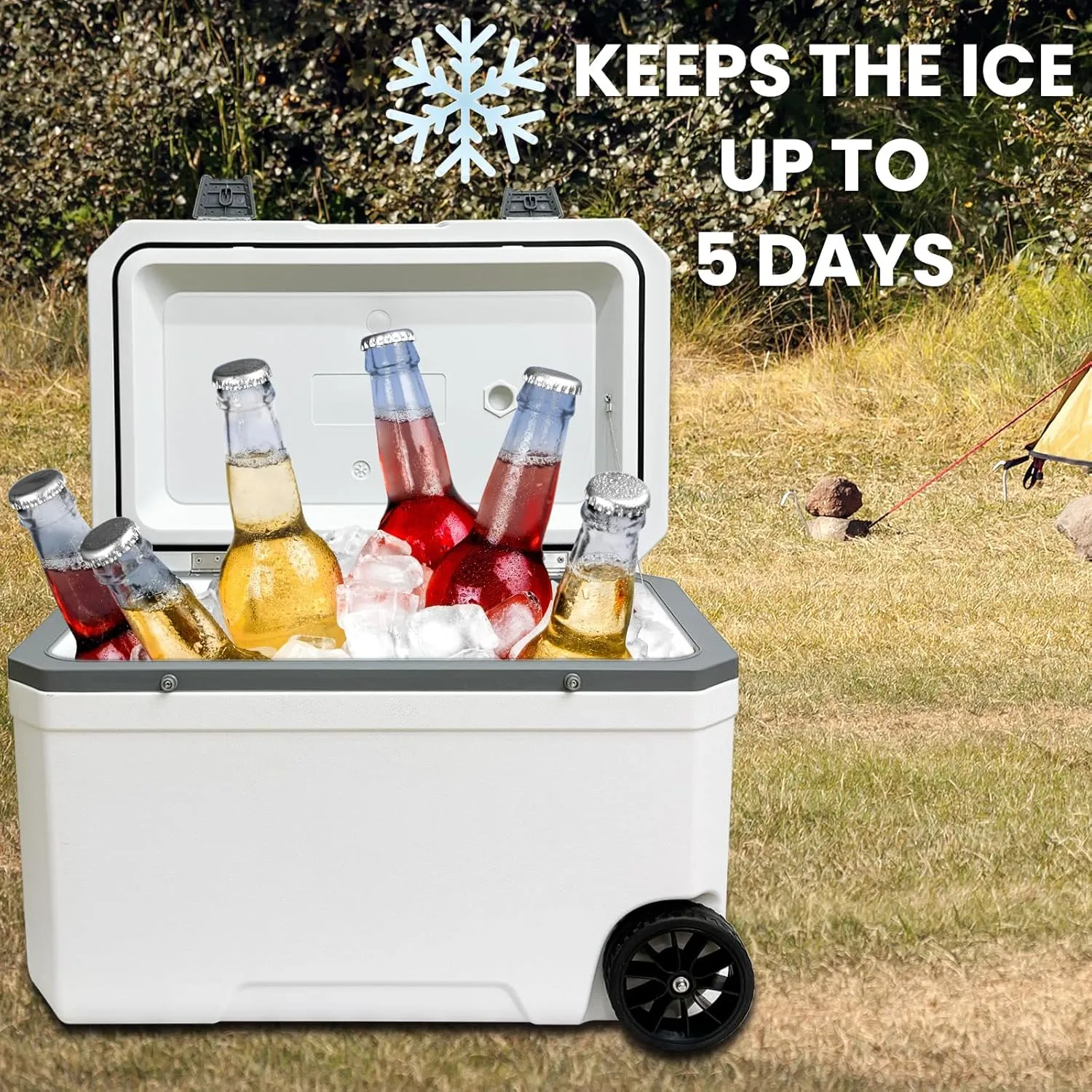 34-127 Quart Insulated Portable Cooler with Heavy Duty Wheels Keeps Ice for up to 5 Days, Great for Drink, Beach, Camping, Tailgating, Sports, & More