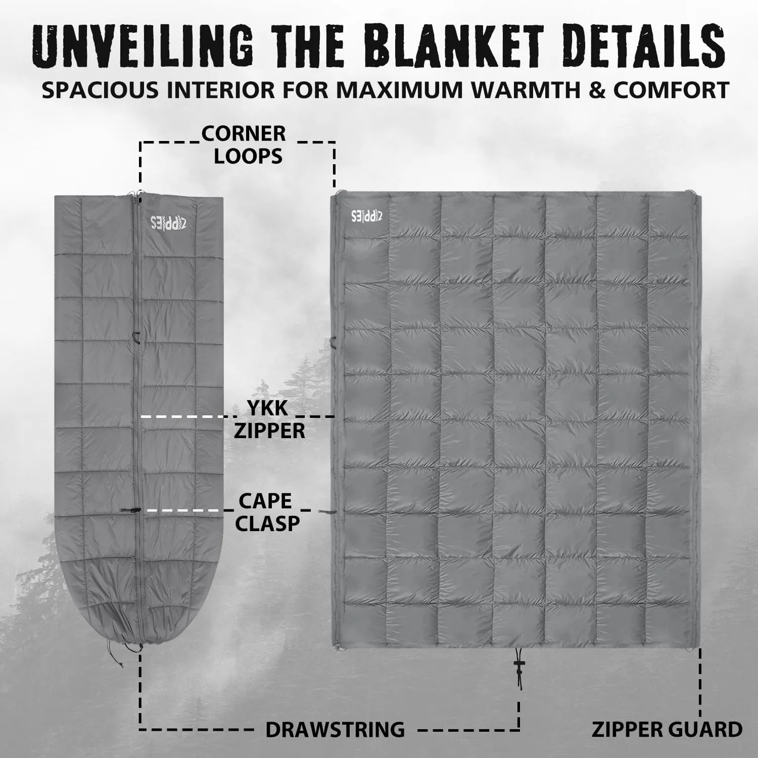 3M Thinsulate Insulation Puffy Camping Blanket for Cold Weather, Queen Size Warm Camping Quilt with Zipper, Waterproof Outdoor Sleeping Bag for Hammock, Cozy & Versatile Gift for Men and Women