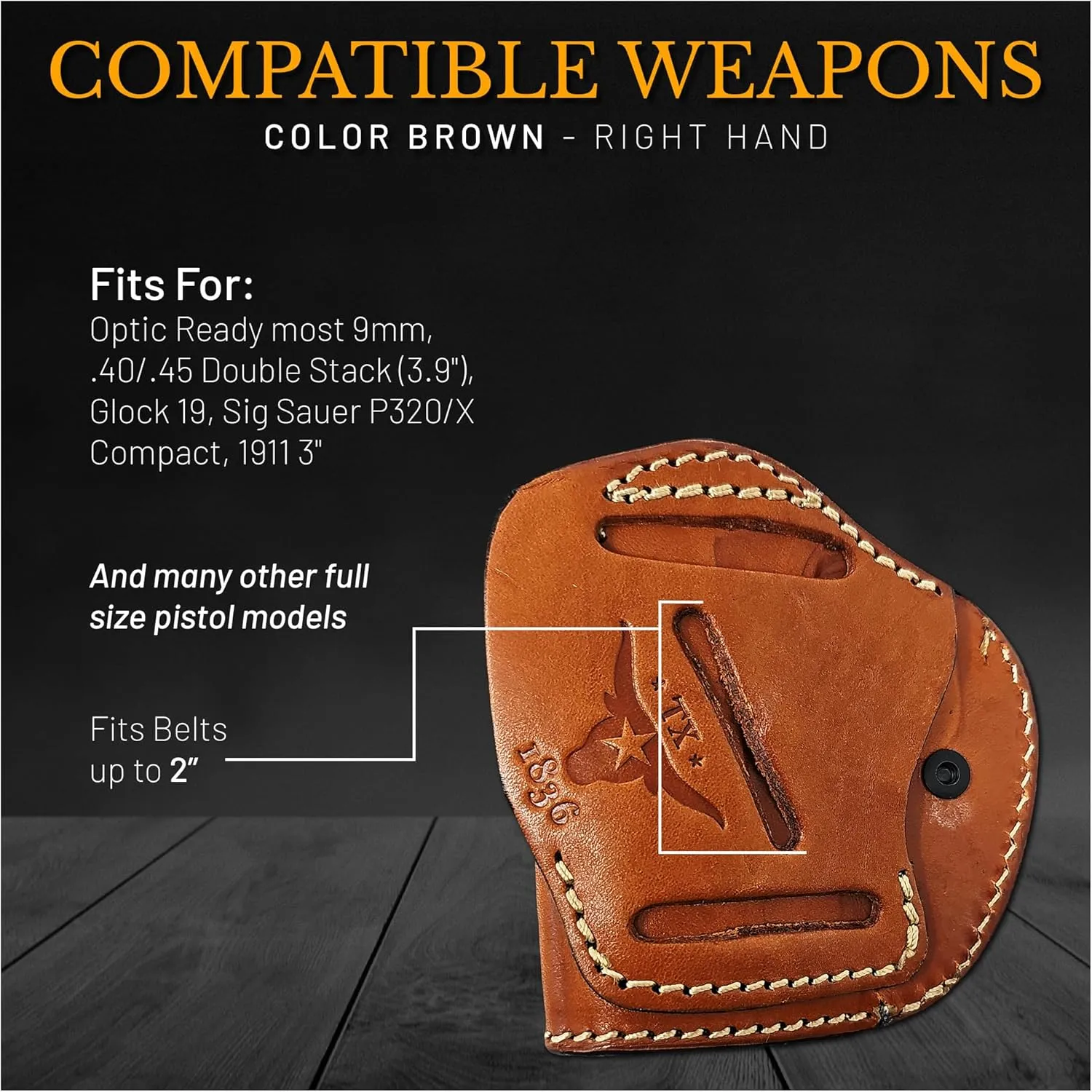 4 in 1 Multi Position IWB/OWB Leather Holster Optic Ready. for Most 1911's Shield 380 EZ Compact 3" Hammer Down. Concealed Urban Carry Gun Leather Holster for Pistols