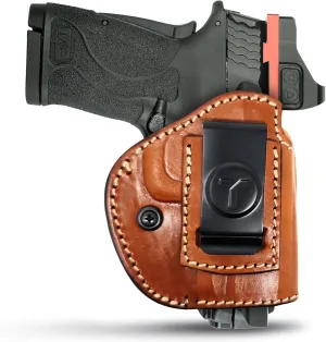 4 in 1 Multi Position IWB/OWB Leather Holster Optic Ready. for Most 1911's Shield 380 EZ Compact 3" Hammer Down. Concealed Urban Carry Gun Leather Holster for Pistols
