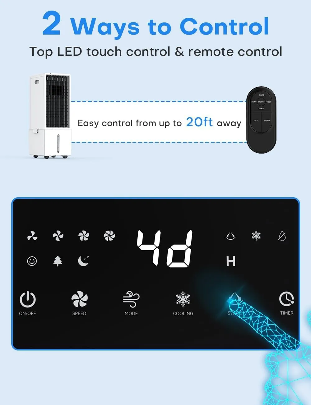 4-IN-1 Portable Air Conditioners w/3.2-Gal Tank for 24H Cooling, 4 Powerful Wind Speeds & 4 Modes, LED Touch Screen, Waterless Alert System & 12H Timer, Remote, Evaporative Air Cooler for Home