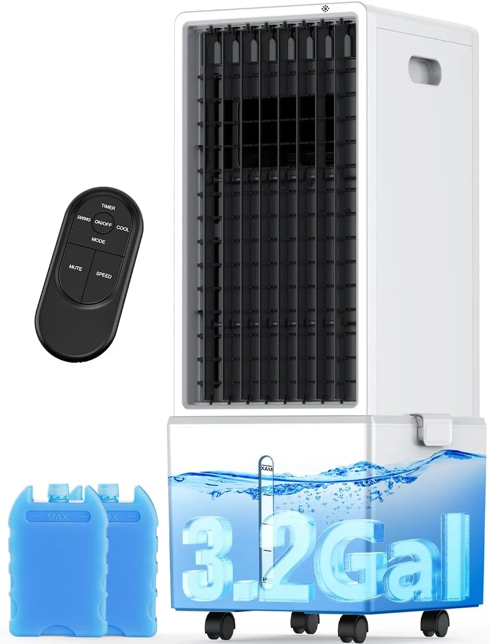 4-IN-1 Portable Air Conditioners w/3.2-Gal Tank for 24H Cooling, 4 Powerful Wind Speeds & 4 Modes, LED Touch Screen, Waterless Alert System & 12H Timer, Remote, Evaporative Air Cooler for Home