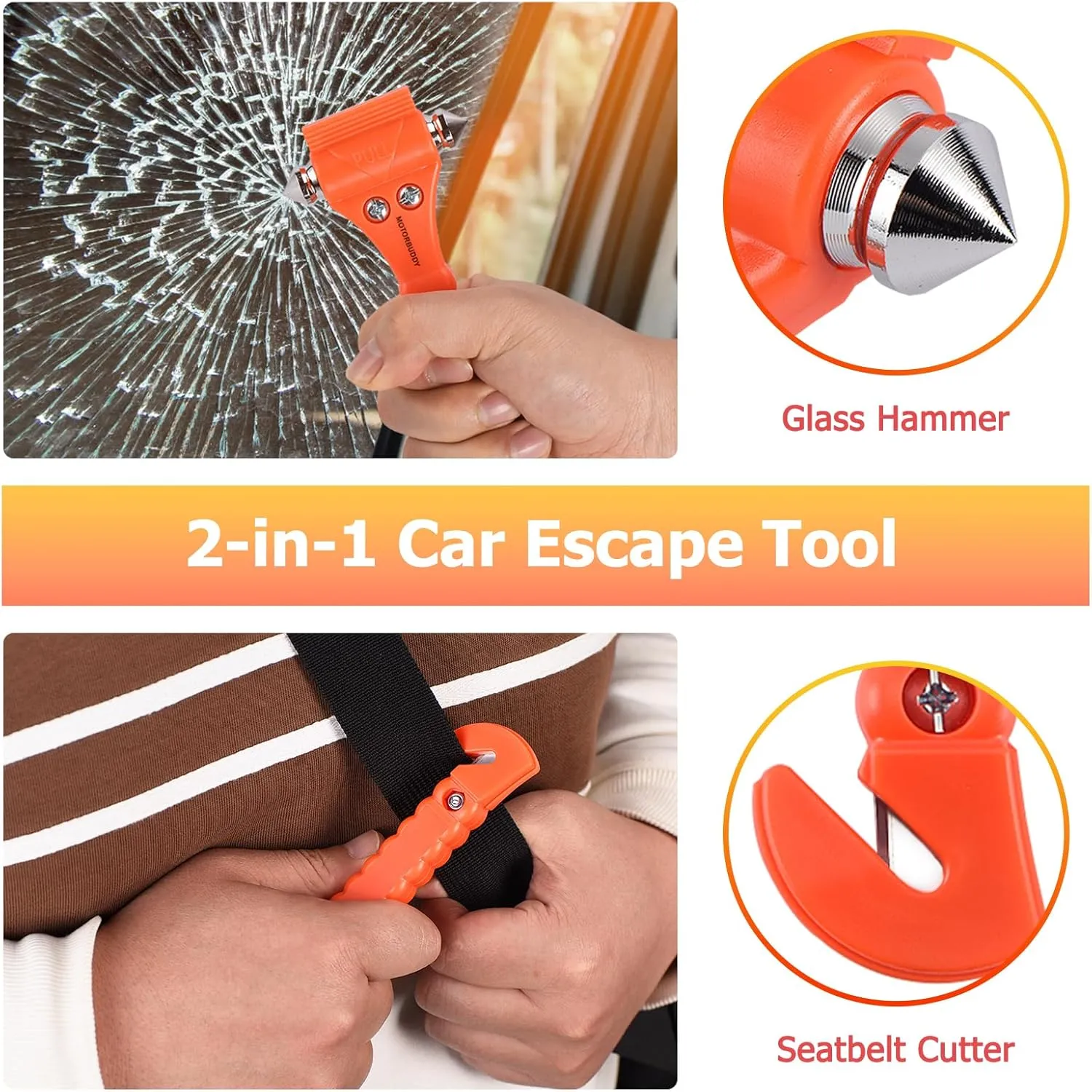 4-Pack Emergency Escape Hammer Seat Belt Cutter,Auto Car Safety Hammer with Window Glass Breaker，Escape Tool for Car Accidents