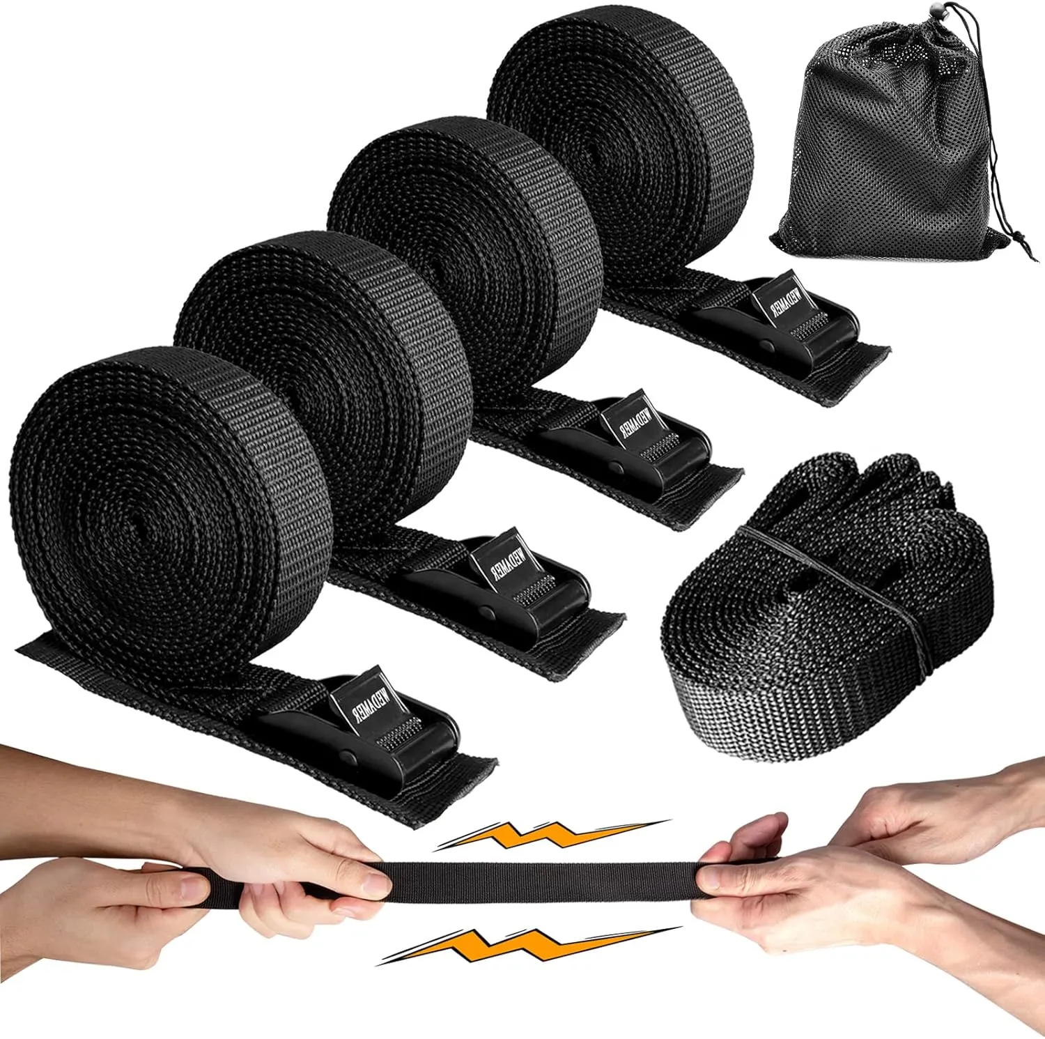 4-Pack Kayak Tie Down Straps Heavy Duty Cam Buckle Tie Downs Adjustable for Trucks Motorcycles Boat RV - Ratchet Lashing Straps with Storage Bag, Roof Rack Trailer Cargo Securement 1" x16.4ft
