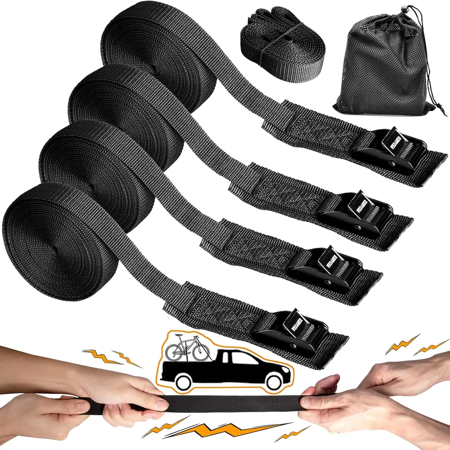4-Pack Kayak Tie Down Straps Heavy Duty Cam Buckle Tie Downs Adjustable for Trucks Motorcycles Boat RV - Ratchet Lashing Straps with Storage Bag, Roof Rack Trailer Cargo Securement 1" x16.4ft