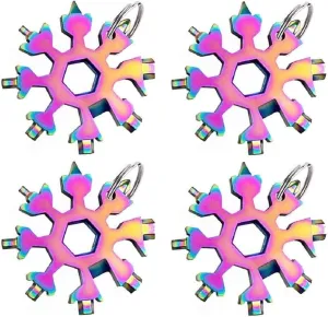 4 PCS 18-in-1 Stainless Steel Snowflake Multi-Tool, Pocket Size Bottle Opener EDC Wrench Precision Screwdriver Tactical Tool for Outdoor Camping (Colorful)
